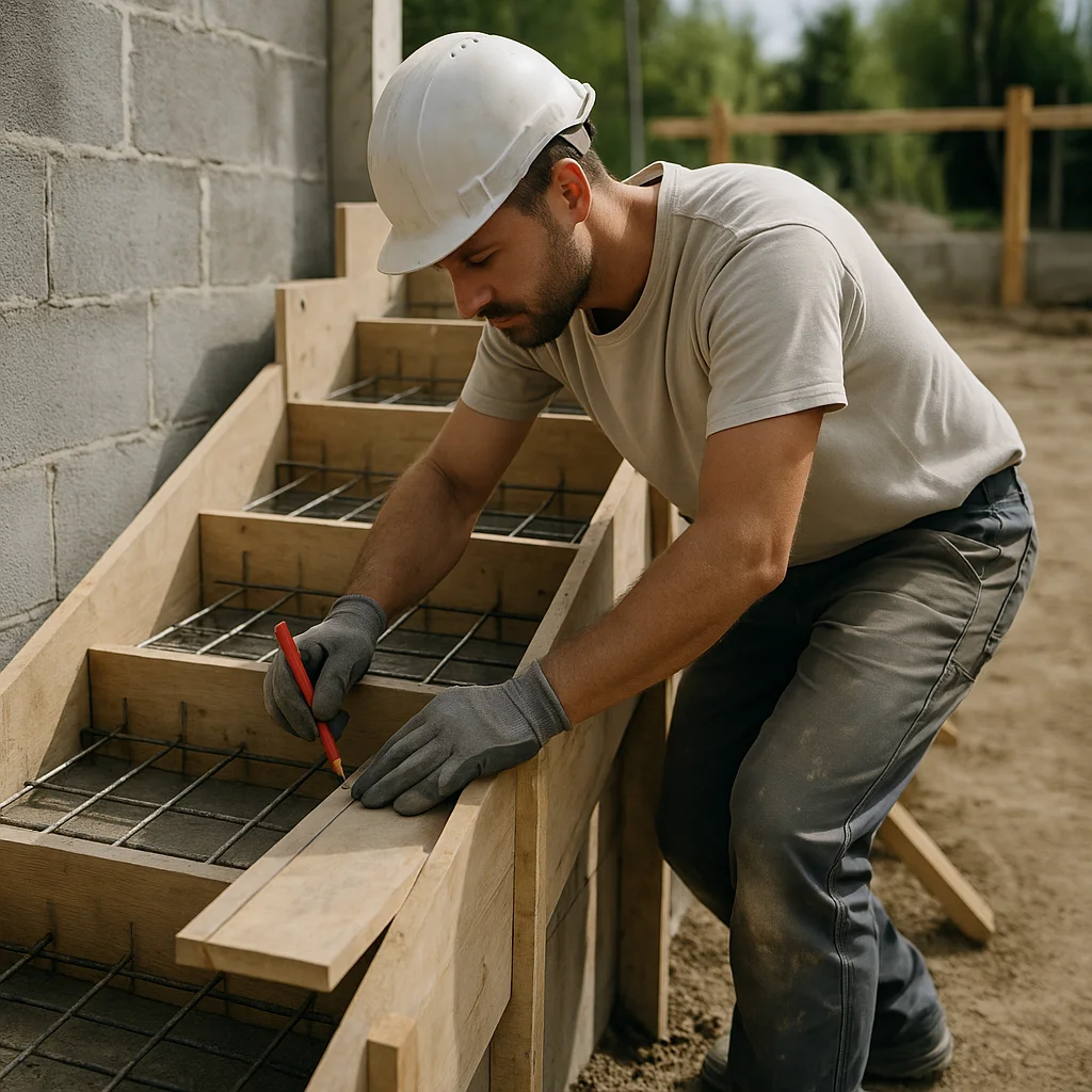 Préparer un escalier en béton : traçage, coffrage et contrôles avant coulage